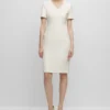 Boss V-Neck Business Dress With Short Sleeves And Full Length Zipper At The BackTubinoOpen White Donna Vestiti BB121C0SU-A11