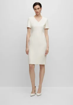 Boss V-Neck Business Dress With Short Sleeves And Full Length Zipper At The BackTubinoOpen White Donna Vestiti BB121C0SU-A11