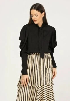 De Gasa Con Manga Frunce Y En EscoteCamicettaBlack Donna Camicie E Bluse D4J21E000-Q11