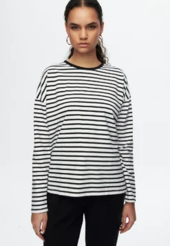 Maglietta A Manica LungaStriped White Donna T-shirt E Top ADK21D002-A11