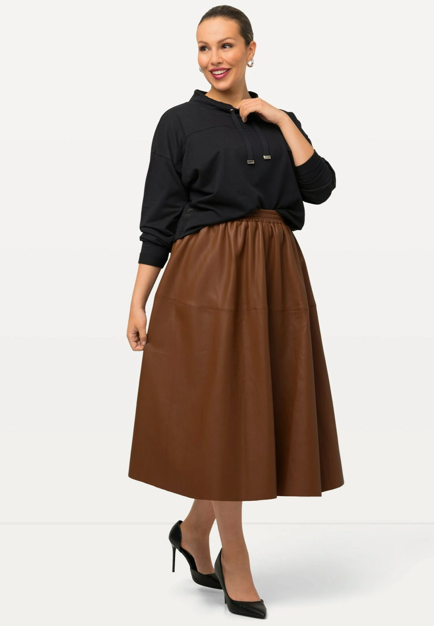 Ulla Popken Midi En Trapèze Au Genou Ceinture Élastique - Gonna A Campana - Erde 2 Ulla Popken Midi En Trapèze Au Genou Ceinture Élastique - Gonna A Campana - Erde - immagine 2