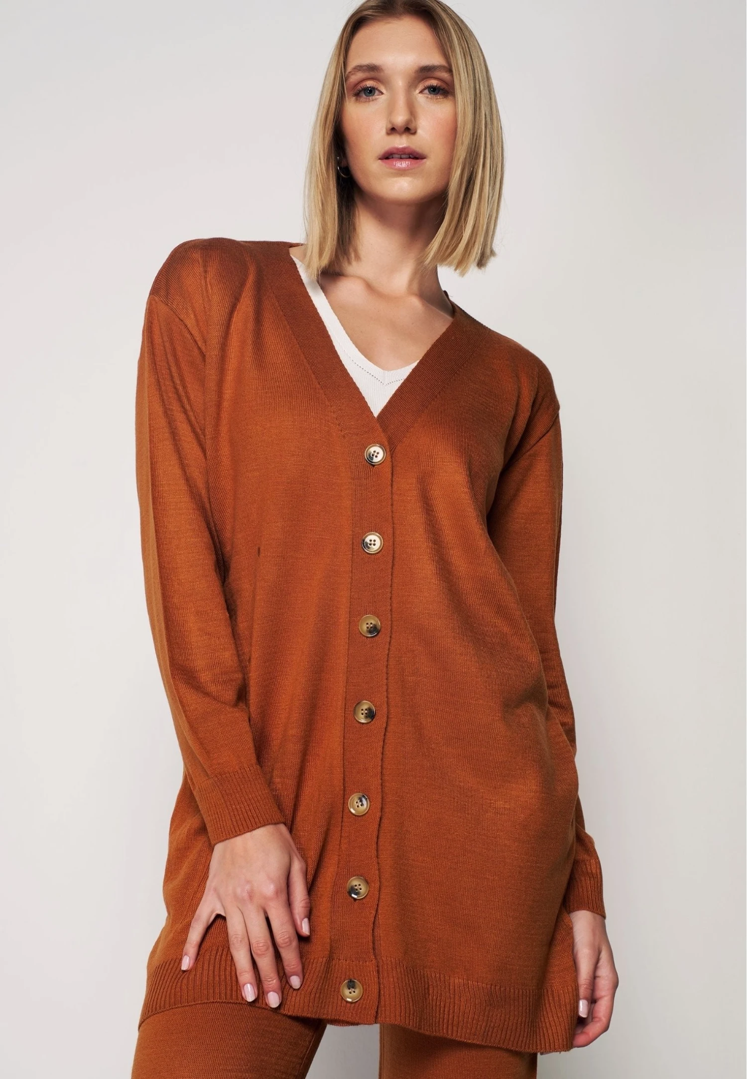 Comfortable Set With Elastic Waistband - Cardigan - Brown 6 Comfortable Set With Elastic Waistband - Cardigan - Brown - immagine 6