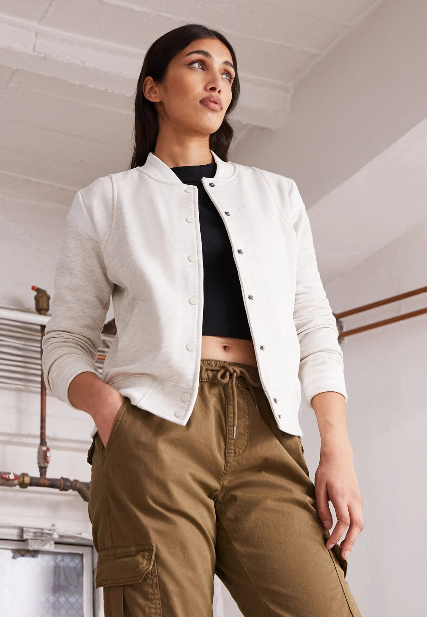 URBAN CLASSICS Ladies Inset College JacketFelpa Con ZipLightgrey/White Donna Felpe UR621J03F-C11 1 URBAN CLASSICS Ladies Inset College JacketFelpa Con ZipLightgrey/White Donna Felpe UR621J03F-C11