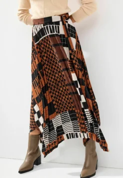 Next Asymmetric Pleated Midi Skirt TallGonna A PiegheBrown Geometric Check Donna Gonne NX321B0PF-O11