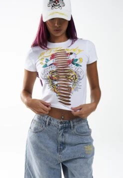 Ed Hardy Love-Runs-WildT-Shirt Con StampaWashed White Donna T-shirt E Top ED221D01I-A11
