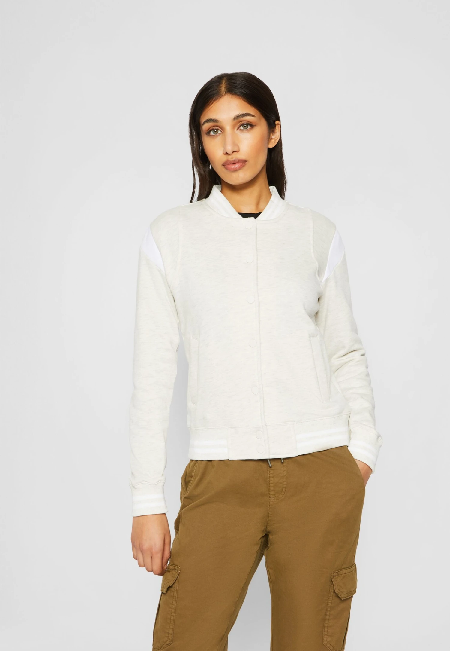 URBAN CLASSICS Ladies Inset College JacketFelpa Con ZipLightgrey/White Donna Felpe UR621J03F-C11 3 URBAN CLASSICS Ladies Inset College JacketFelpa Con ZipLightgrey/White Donna Felpe UR621J03F-C11 - immagine 3