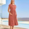 Next Short Sleeve Utility Pocket Midi Dress - Vestito Di Maglina - Pink