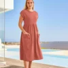 Next Short Sleeve Utility Pocket Midi Dress - Vestito Di Maglina - Pink