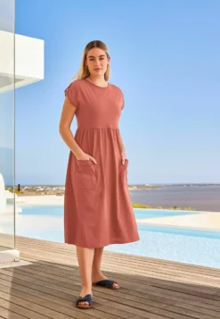 Next Short Sleeve Utility Pocket Midi Dress - Vestito Di Maglina - Pink