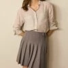 Next Pleated Mini Skirt - Gonna A Campana - Taupe Brown