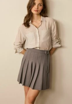 Next Pleated Mini Skirt - Gonna A Campana - Taupe Brown