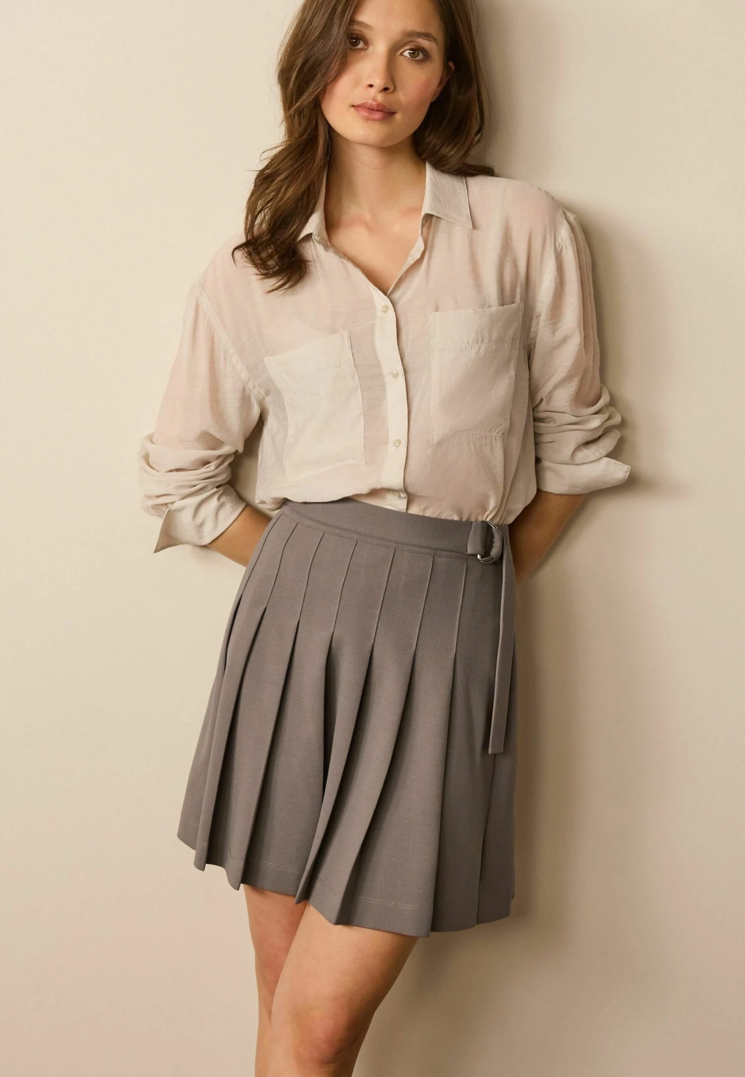 Next Pleated Mini Skirt - Gonna A Campana - Taupe Brown 1 Next Pleated Mini Skirt - Gonna A Campana - Taupe Brown