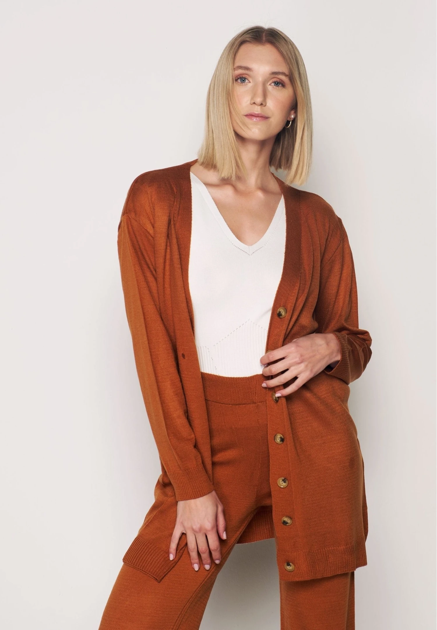 Comfortable Set With Elastic Waistband - Cardigan - Brown 5 Comfortable Set With Elastic Waistband - Cardigan - Brown - immagine 5