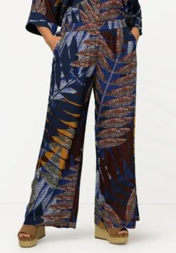 Ulla Popken Bedruckt Weites Bein ElastikbundPantaloniDunkelblau Donna Pantaloni UP121A0WV-K11