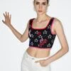 Twist Slim Fit Star Jacquard Crop - Top - Black