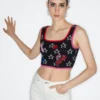 Twist Slim Fit Star Jacquard Crop - Top - Black