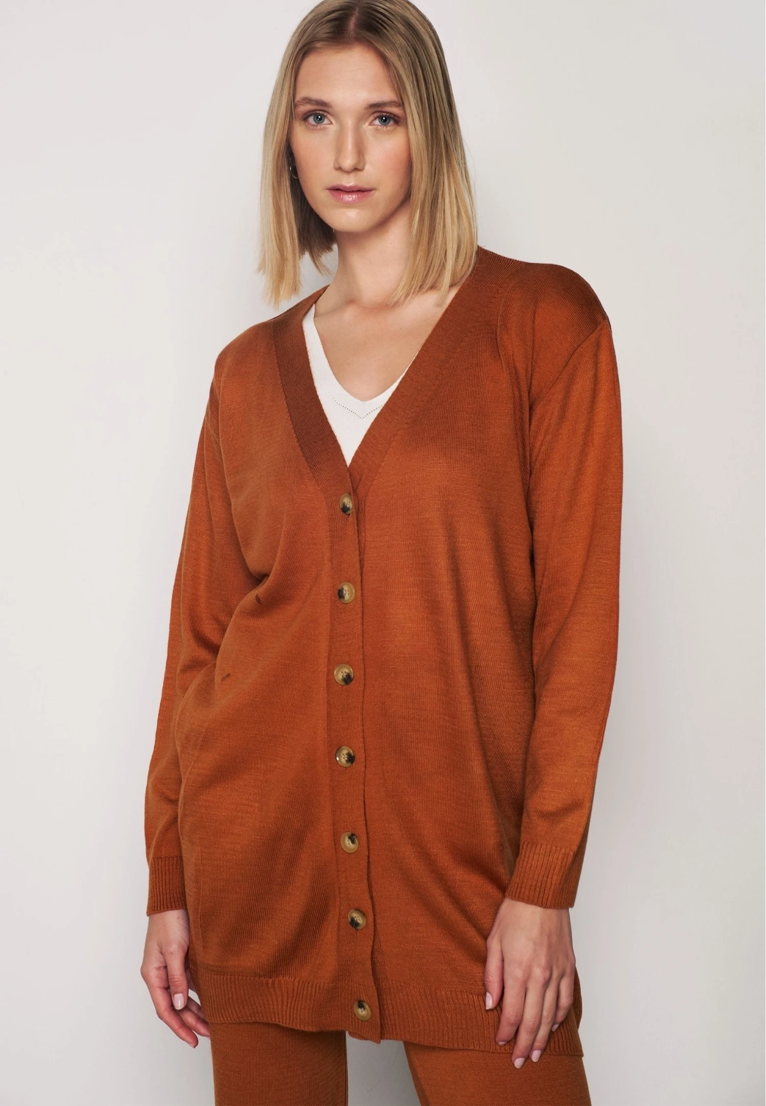 Comfortable Set With Elastic Waistband - Cardigan - Brown 3 Comfortable Set With Elastic Waistband - Cardigan - Brown - immagine 3