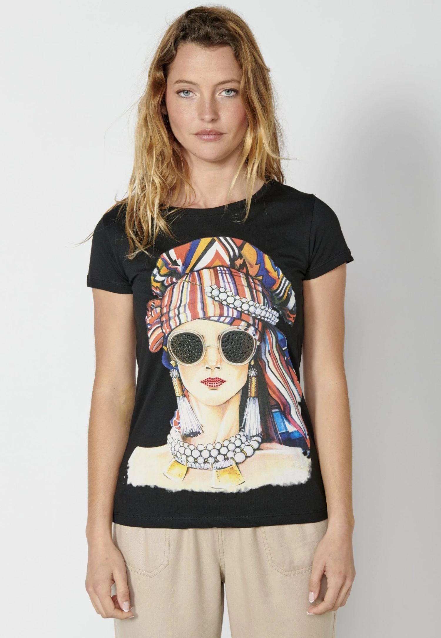 Koroshi Short SleeveT-Shirt Con StampaBlack Donna T-shirt E Top KOL21D07Y-Q11 1 Koroshi Short SleeveT-Shirt Con StampaBlack Donna T-shirt E Top KOL21D07Y-Q11