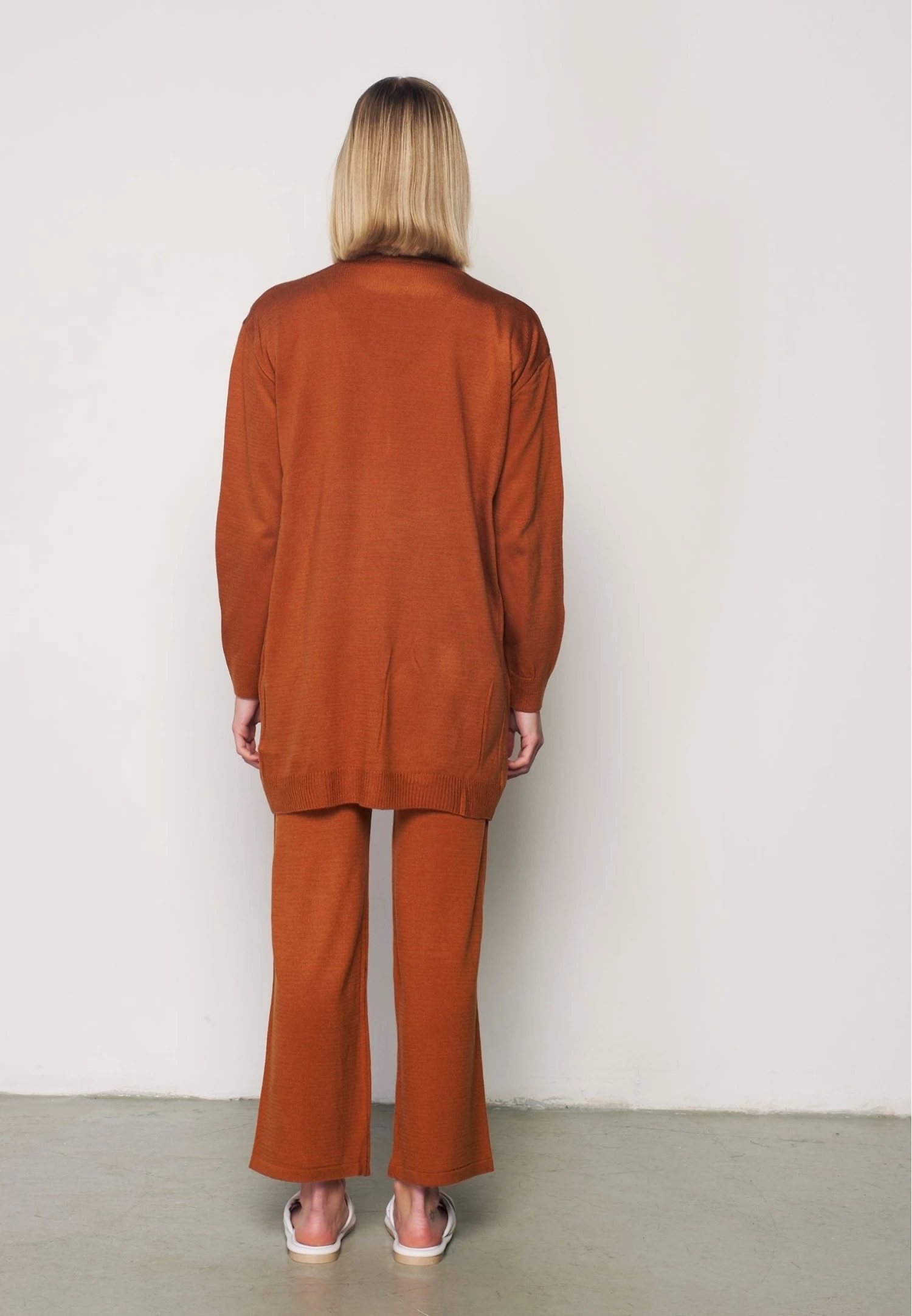 Comfortable Set With Elastic Waistband - Cardigan - Brown 2 Comfortable Set With Elastic Waistband - Cardigan - Brown - immagine 2