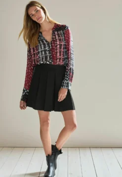 Next V-Neck Zip Detail CamicettaBlack Red Floral Check Donna Camicie E Bluse NX321E23A-Q11