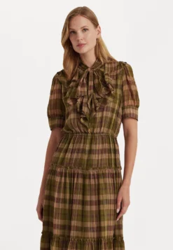 Rinofia Elbow Sleeve Day DressVestito EstivoOlive Multi Donna Vestiti LAR21C04W-N11