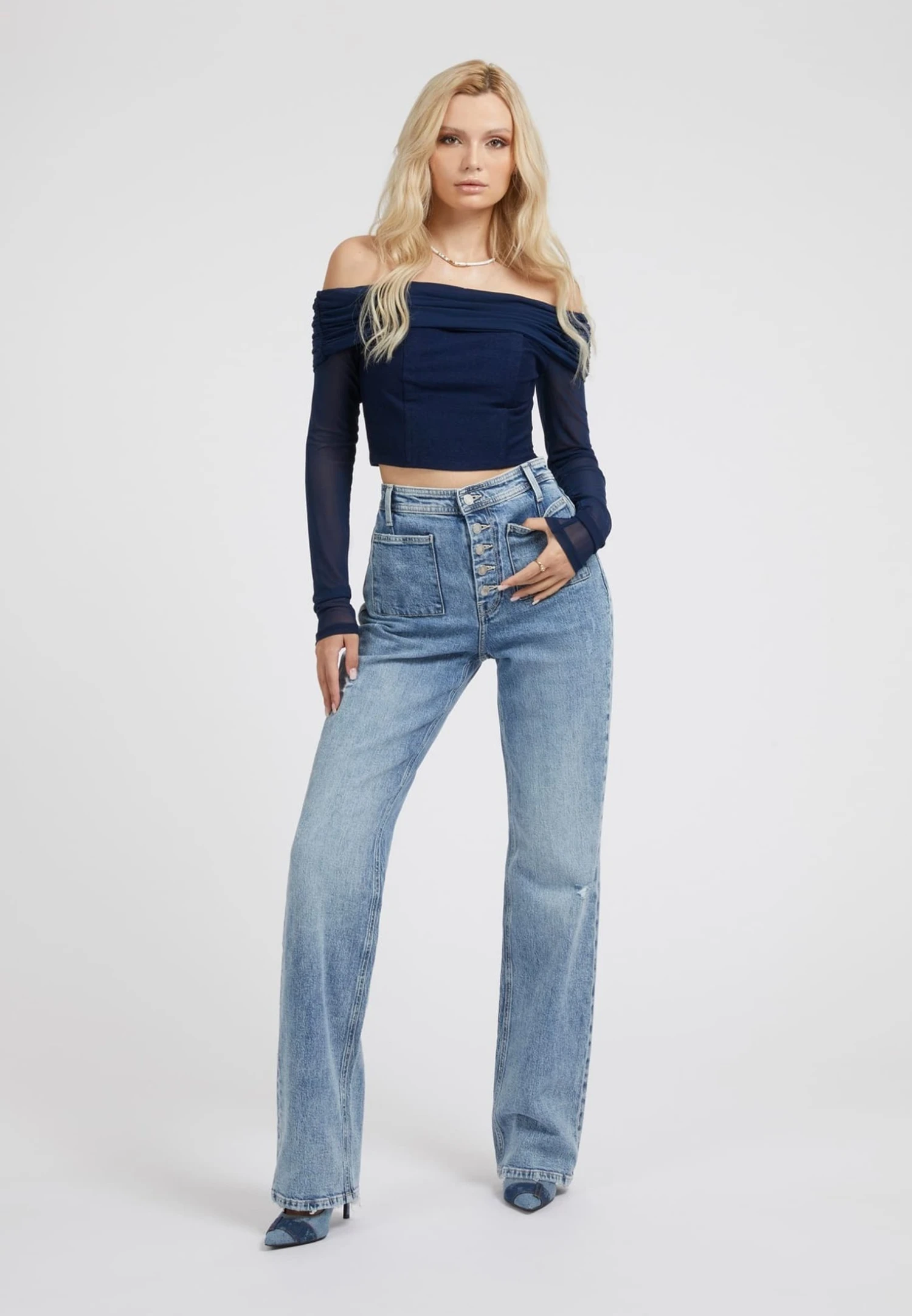 Guess Schulterfreies CamicettaBlau Donna Camicie E Bluse GU121E105-K11 2 Guess Schulterfreies CamicettaBlau Donna Camicie E Bluse GU121E105-K11 - immagine 2