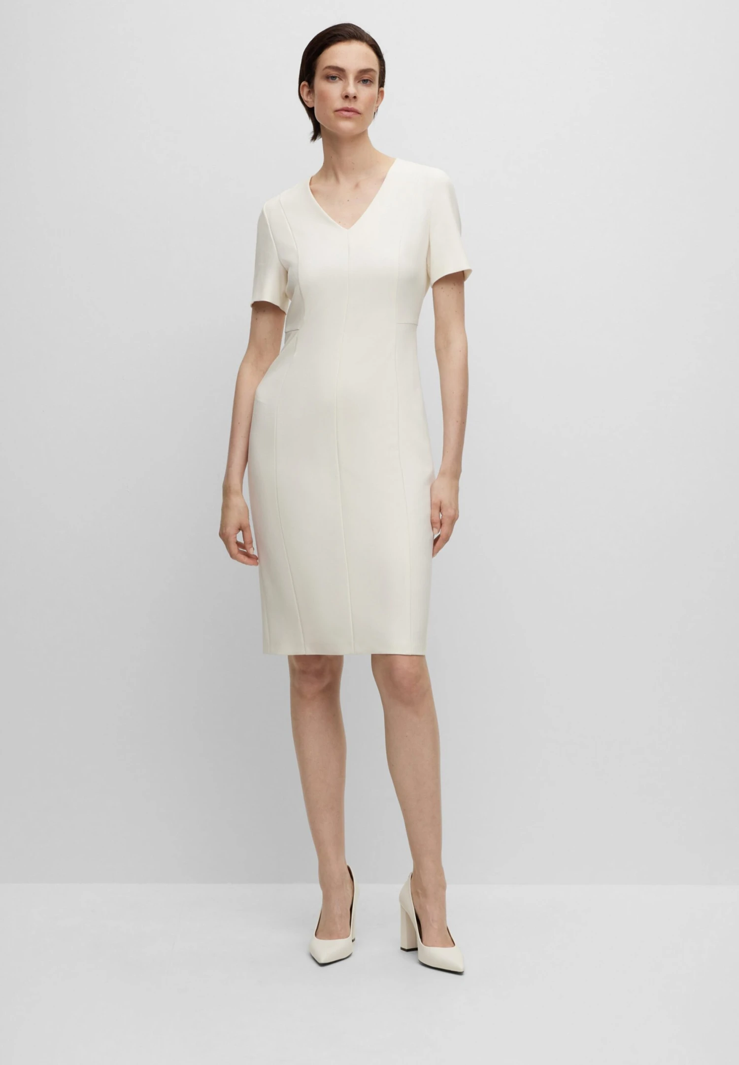 Boss V-Neck Business Dress With Short Sleeves And Full Length Zipper At The BackTubinoOpen White Donna Vestiti BB121C0SU-A11 2 Boss V-Neck Business Dress With Short Sleeves And Full Length Zipper At The BackTubinoOpen White Donna Vestiti BB121C0SU-A11 - immagine 2