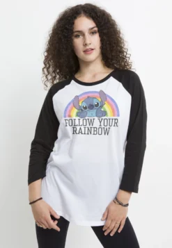 Disney LiloStitch RainbowMaglietta A Manica LungaWhite Black Donna T-shirt E Top H3A21DBDB-T11