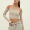 Stradivarius Seamless Crop - Maglietta A Manica Lunga - Stone