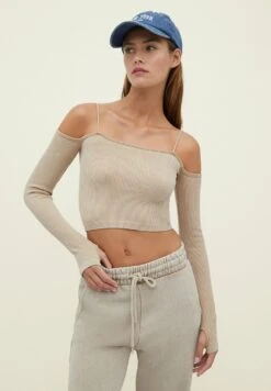 Stradivarius Seamless Crop - Maglietta A Manica Lunga - Stone