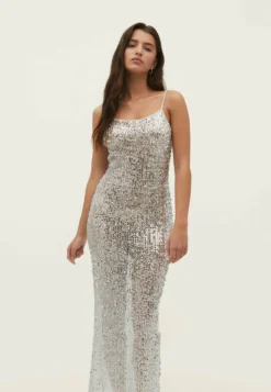 Stradivarius Long Sequinned Vestito EleganteMetallic Grey Donna Vestiti STH21C139-C11 -Vendite Next c22f45da04724056807d2895e03bba69