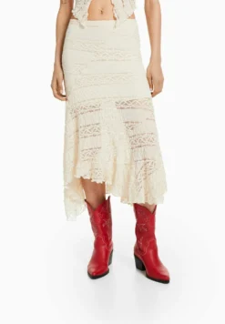 BERSHKA Asymmetric BlondeMidiGonna A CampanaWhite Donna Gonne BEJ21B0EX-A11