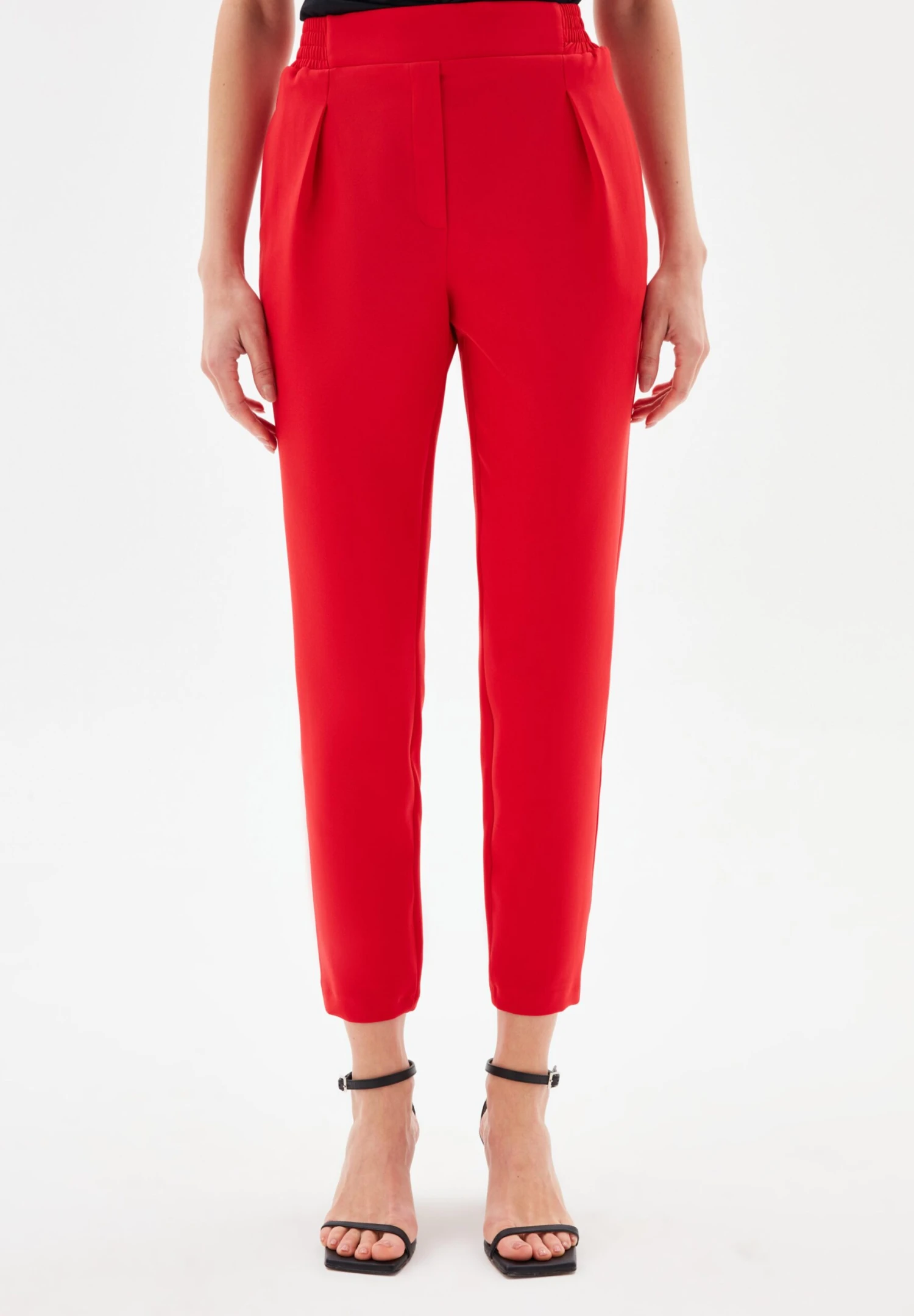 Elastic Back Waist PleatedPantaloniRed Donna Pantaloni ADK21A02M-G11 1 Elastic Back Waist PleatedPantaloniRed Donna Pantaloni ADK21A02M-G11