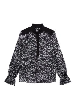 THE KOOPLES Printed With Contrasting DetailsCamicettaBlack White Donna Camicie E Bluse THA21E0DS-Q11