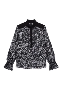 THE KOOPLES Printed With Contrasting DetailsCamicettaBlack White Donna Camicie E Bluse THA21E0DS-Q11